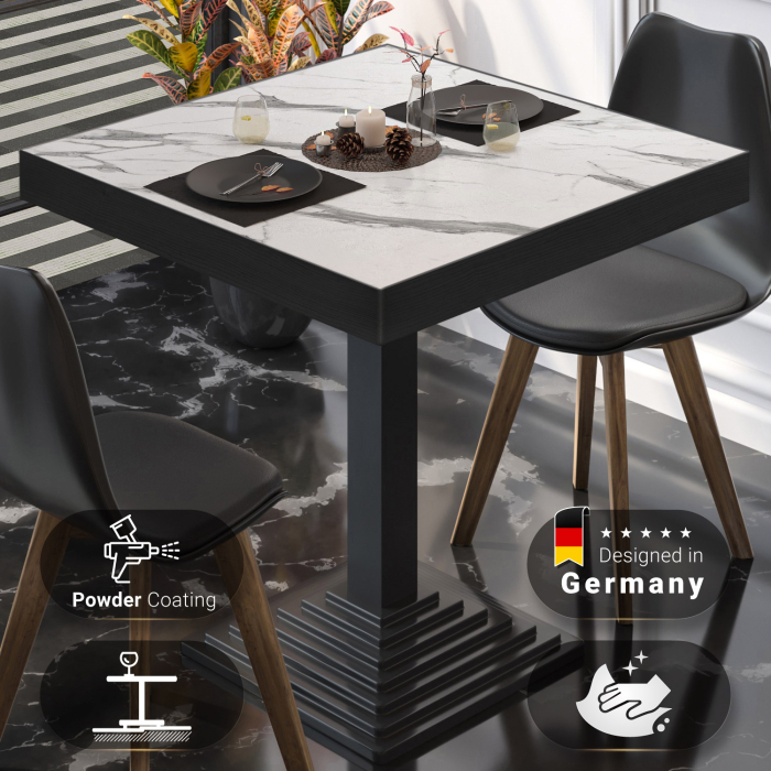 BPY | Bistrobord | 70 x 70 x 81 cm | Firkantet | Hvid marmor / Sort