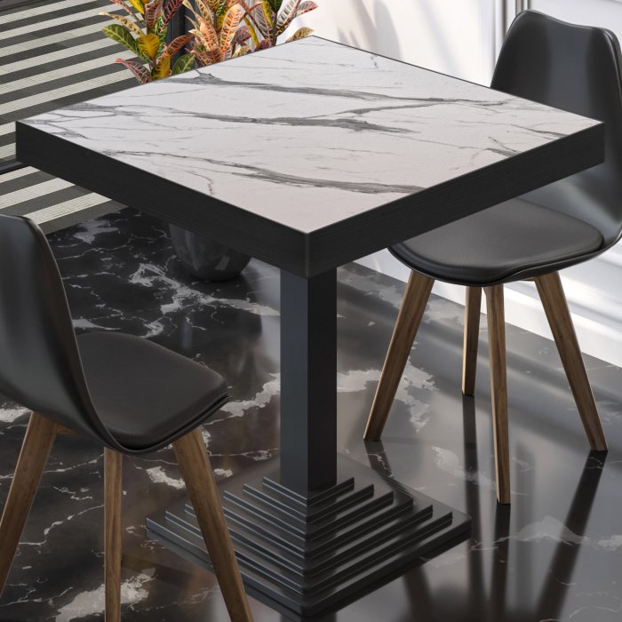 BPY | Bistrobord | 70 x 70 x 81 cm | Firkantet | Hvid marmor / Sort