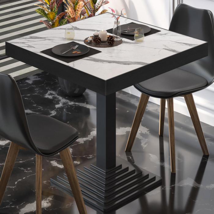 BPY | Bistrobord | 70 x 70 x 81 cm | Firkantet | Hvid marmor / Sort