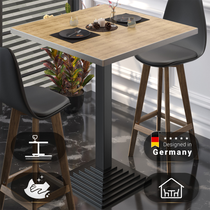 BPY | Bistro Stehbord | 60 x 60 x 112 cm | Rustfritt stål kant | Firkantet | Eik / Svart