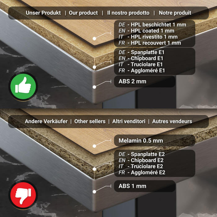 BPY | Bistro Stehbord | 60 x 60 x 112 cm | Rustfritt stål kant | Firkantet | Eik / Svart