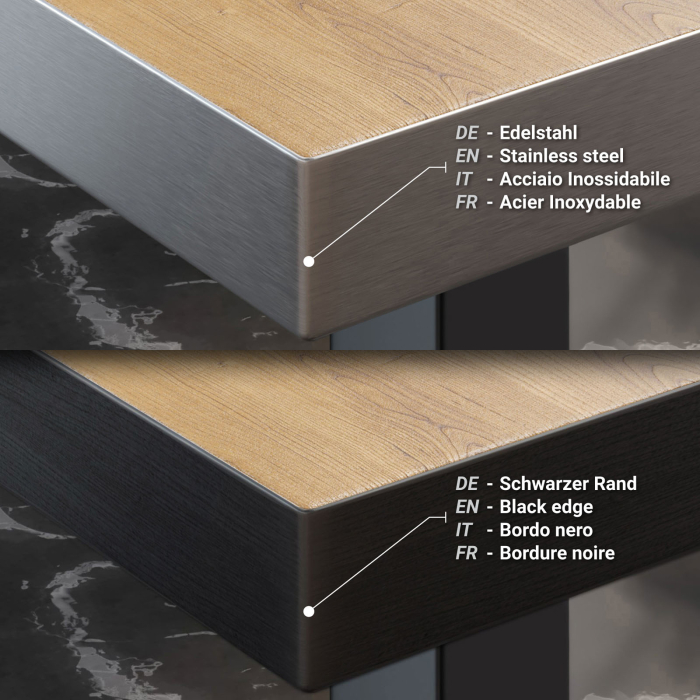 BPY | Bistro Stehbord | 60 x 60 x 112 cm | Rustfritt stål kant | Firkantet | Eik / Svart