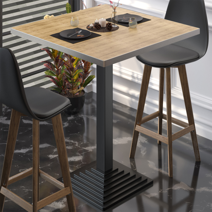 BPY | Bistro Stehbord | 60 x 60 x 112 cm | Rustfritt stål kant | Firkantet | Eik / Svart