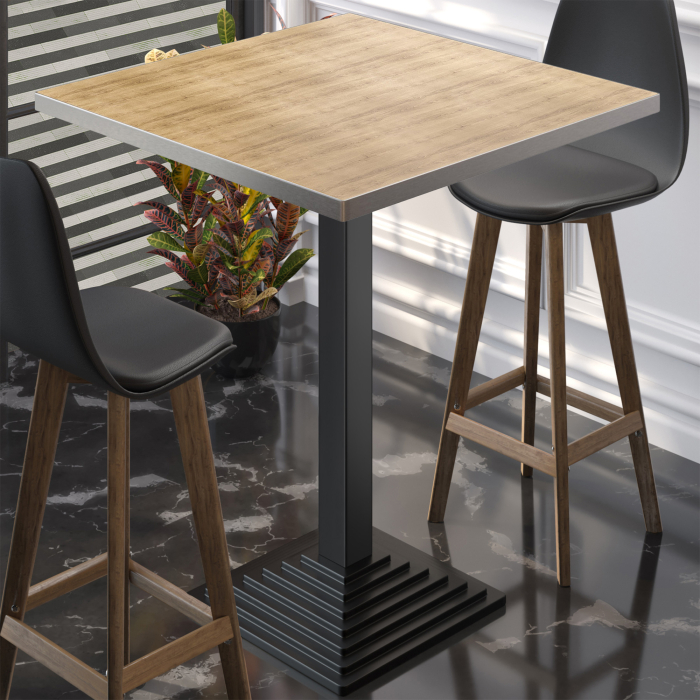 BPY | Bistro Stehbord | 60 x 60 x 112 cm | Rustfritt stål kant | Firkantet | Eik / Svart