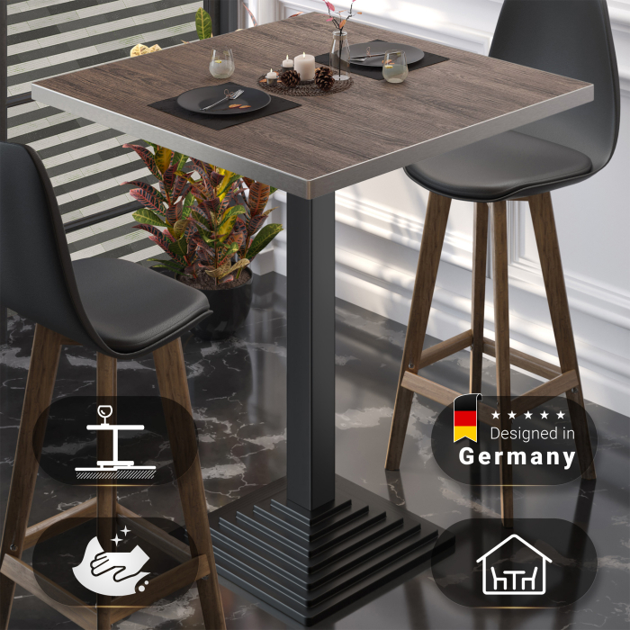 BPY | Bistro Stehapparat | 60 x 60 x 112 cm | Rustfritt stål kant | Kvadratisk | Lys Wenge / Svart