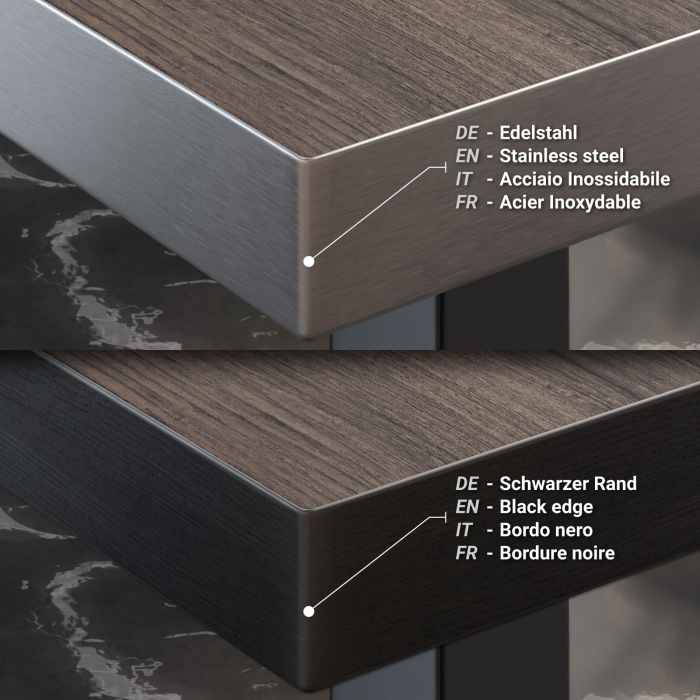 BPY | Bistro Stehapparat | 60 x 60 x 112 cm | Rustfritt stål kant | Kvadratisk | Lys Wenge / Svart