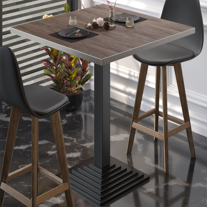 BPY | Bistro Stehapparat | 60 x 60 x 112 cm | Rustfritt stål kant | Kvadratisk | Lys Wenge / Svart