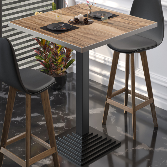 BPY | Bistro Stehtisch | 60 x 60 x 112 cm | Rustfritt stål kant | Firkantet | Sheesham / Svart