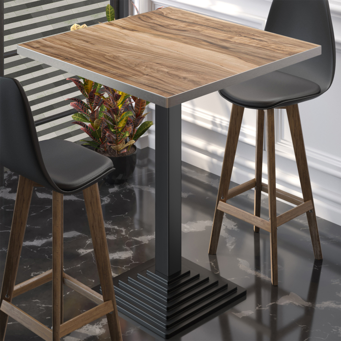 BPY | Bistro Stehtisch | 60 x 60 x 112 cm | Rustfritt stål kant | Firkantet | Sheesham / Svart