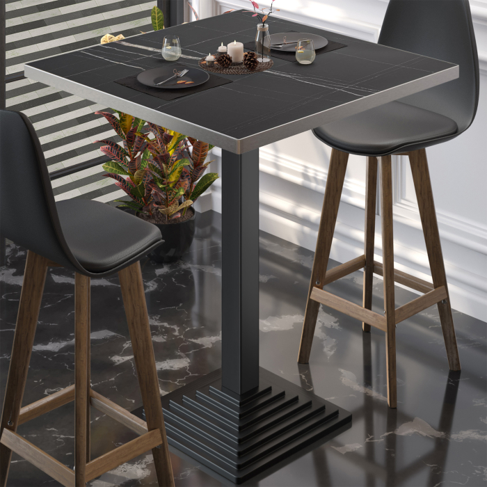 BPY | Bistro Stehtisch | 70 x 70 x 112 cm | Rustfritt stål kant | Kvadratisk | Svart marmor / Svart BPY | Bistro Stehtisch | 70 x 70 x 112 cm | Rustfritt stål kant | Kvadratisk | Svart marmor / Svart