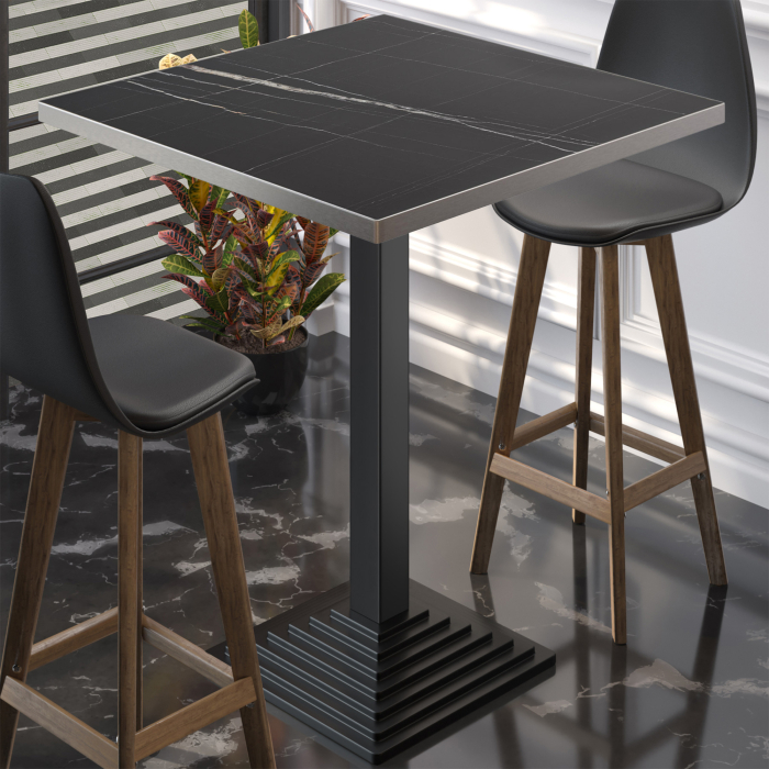BPY | Bistro Stehtisch | 70 x 70 x 112 cm | Rustfritt stål kant | Kvadratisk | Svart marmor / Svart BPY | Bistro Stehtisch | 70 x 70 x 112 cm | Rustfritt stål kant | Kvadratisk | Svart marmor / Svart