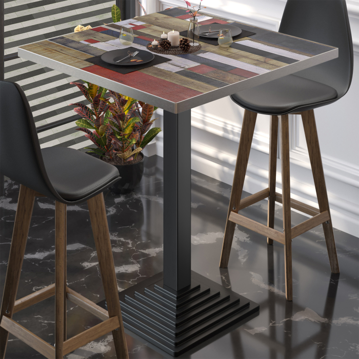 BPY | Bistro Stehtbord | 70 x 70 x 112 cm | Rustfritt stål kant | Firkantet | Vintage Fargerik / Sort