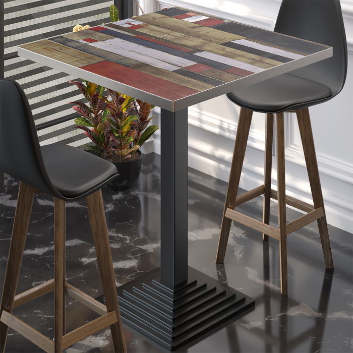BPY | Bistro Stehtbord | 70 x 70 x 112 cm | Rustfritt stål kant | Firkantet | Vintage Fargerik / Sort