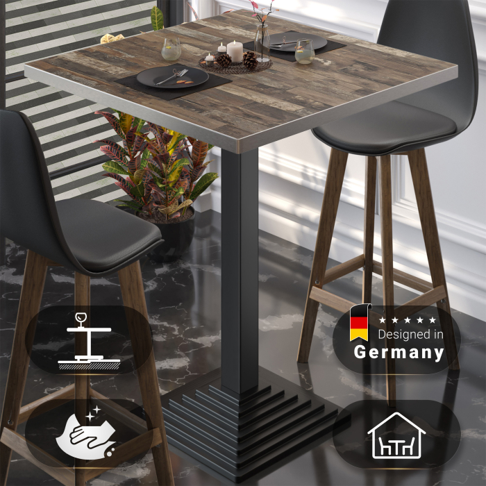 BPY | Bistro Stehtisch | 70 x 70 x 112 cm | Rustfritt stål kant | Kvadratisk | Vintage gammel / Svart