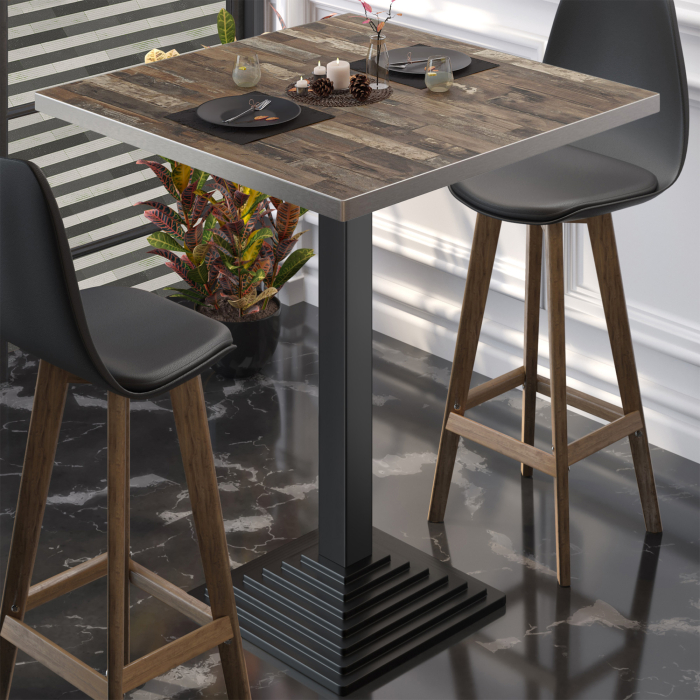 BPY | Bistro Stehtisch | 70 x 70 x 112 cm | Rustfritt stål kant | Kvadratisk | Vintage gammel / Svart