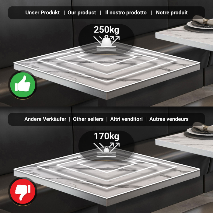 BPY | Bistro Stehtisch | 60 x 60 x 112 cm | Rustfritt stålkant | Firkantet | Hvit marmor / Svart BPY | Bistro Stehtisch | 60 x 60 x 112 cm | Rustfritt stålkant | Firkantet | Hvit marmor / Svart