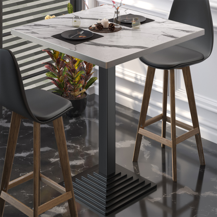 BPY | Bistro Stehtisch | 60 x 60 x 112 cm | Rustfritt stålkant | Firkantet | Hvit marmor / Svart BPY | Bistro Stehtisch | 60 x 60 x 112 cm | Rustfritt stålkant | Firkantet | Hvit marmor / Svart