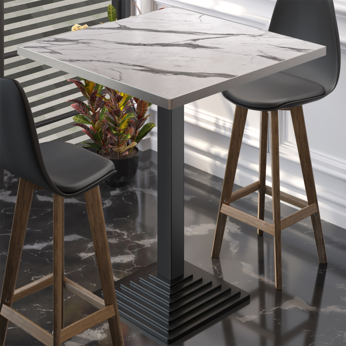 BPY | Bistro Stehtisch | 60 x 60 x 112 cm | Rustfritt stålkant | Firkantet | Hvit marmor / Svart BPY | Bistro Stehtisch | 60 x 60 x 112 cm | Rustfritt stålkant | Firkantet | Hvit marmor / Svart