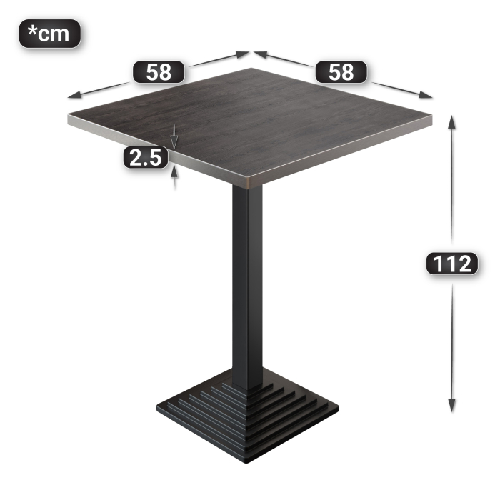 BPY | Bistro Stehtisk | 60 x 60 x 112 cm | Rustfritt stål kant | Firkantet | Wenge / Svart BPY | Bistro Stehtisk | 60 x 60 x 112 cm | Rustfritt stål kant | Firkantet | Wenge / Svart