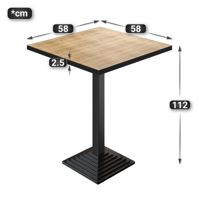 BPY | Bistro Steilet bord | 60 x 60 x 112 cm | Svart kant | Firkantet | Eik / Svart BPY | Bistro Steilet bord | 60 x 60 x 112 cm | Svart kant | Firkantet | Eik / Svart