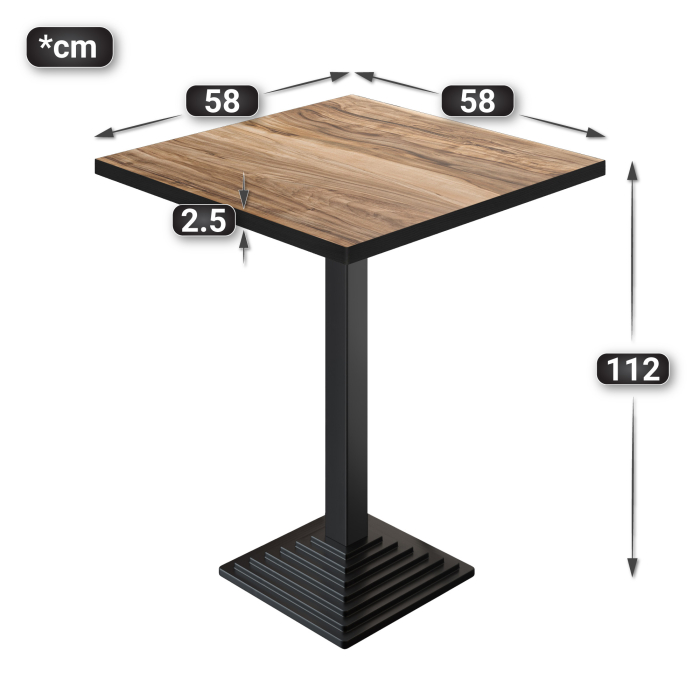 BPY | Bistro Stehtisch | 60 x 60 x 112 cm | Schwarzer Rand | Quadratisch | Sheesham / Schwarz BPY | Bistro Stehtisch | 60 x 60 x 112 cm | Schwarzer Rand | Quadratisch | Sheesham / Schwarz