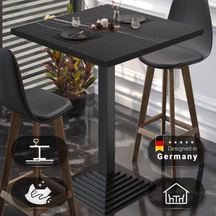 BPY | Bistro Stehtisch | 60 x 60 x 112 cm | Schwarzer Rand | Quadratisch | Schwarz Marmor / Schwarz BPY | Bistro Stehtisch | 60 x 60 x 112 cm | Schwarzer Rand | Quadratisch | Schwarz Marmor / Schwarz