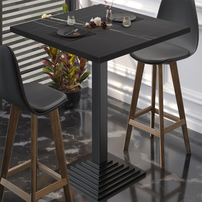 BPY | Bistro Stehtisch | 60 x 60 x 112 cm | Schwarzer Rand | Quadratisch | Schwarz Marmor / Schwarz BPY | Bistro Stehtisch | 60 x 60 x 112 cm | Schwarzer Rand | Quadratisch | Schwarz Marmor / Schwarz