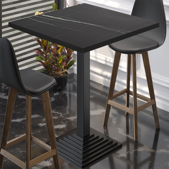 BPY | Bistro Stehtisch | 60 x 60 x 112 cm | Schwarzer Rand | Quadratisch | Schwarz Marmor / Schwarz BPY | Bistro Stehtisch | 60 x 60 x 112 cm | Schwarzer Rand | Quadratisch | Schwarz Marmor / Schwarz