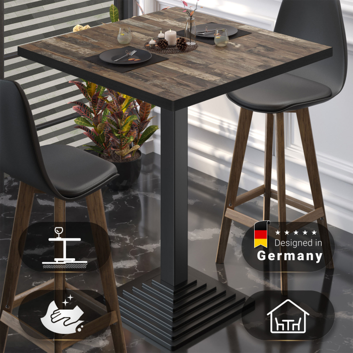 BPY | Bistro Stehtisch | 70 x 70 x 112 cm | Schwarzer Rand | Quadratisch | Vintage Old / Schwarz BPY | Bistro Stehtisch | 70 x 70 x 112 cm | Schwarzer Rand | Quadratisch | Vintage Old / Schwarz