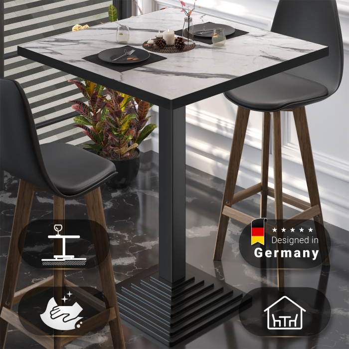 BPY | Stół bistro | 60 x 60 x 112 cm | Czarna krawędź | Kwadratowy | Biały marmur / Czarny BPY | Stół bistro | 60 x 60 x 112 cm | Czarna krawędź | Kwadratowy | Biały marmur / Czarny