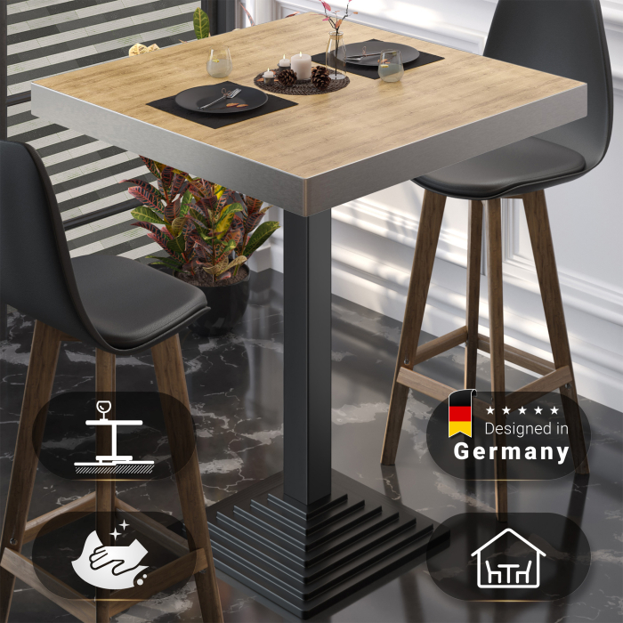 BPY | Bistro Steintable | 70 x 70 x 114 cm | Rustfritt stål kant | Firkantet | Eik / Svart BPY | Bistro Steintable | 70 x 70 x 114 cm | Rustfritt stål kant | Firkantet | Eik / Svart