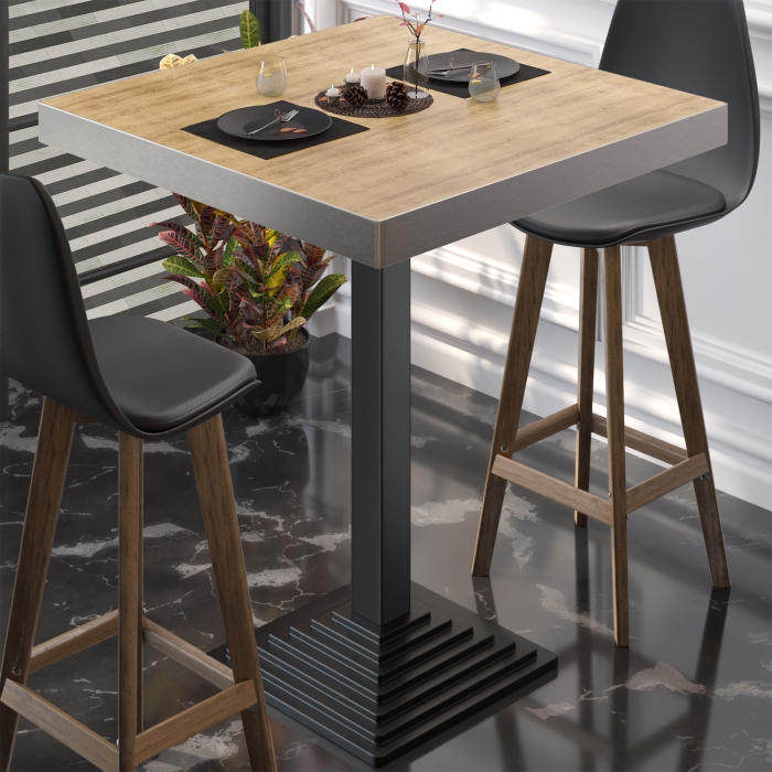 BPY | Bistro Steintable | 70 x 70 x 114 cm | Rustfritt stål kant | Firkantet | Eik / Svart BPY | Bistro Steintable | 70 x 70 x 114 cm | Rustfritt stål kant | Firkantet | Eik / Svart