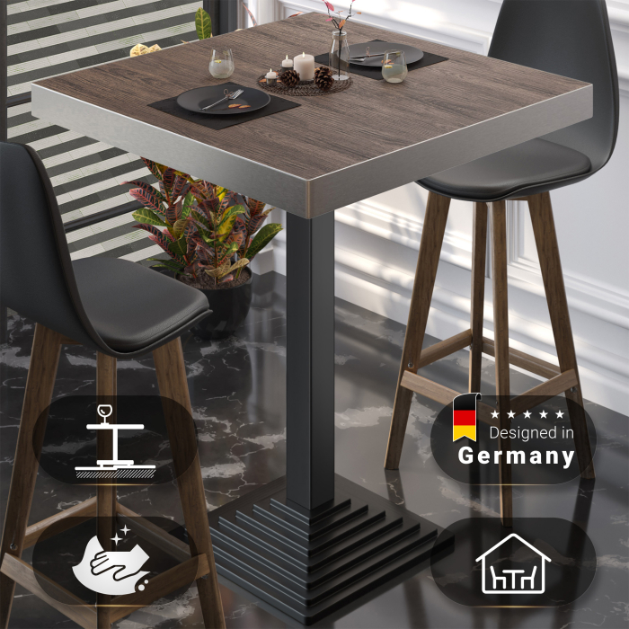 BPY | Bistro Stehtisch | 70 x 70 x 114 cm | Edelstahl Rand | Quadratisch | Light Wenge / Schwarz BPY | Bistro Stehtisch | 70 x 70 x 114 cm | Edelstahl Rand | Quadratisch | Light Wenge / Schwarz