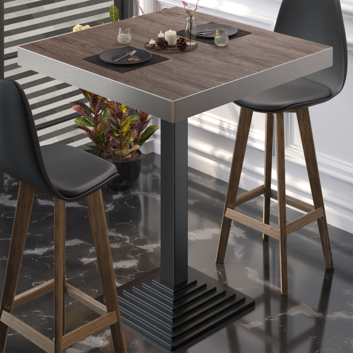 BPY | Bistro Stehtisch | 70 x 70 x 114 cm | Edelstahl Rand | Quadratisch | Light Wenge / Schwarz BPY | Bistro Stehtisch | 70 x 70 x 114 cm | Edelstahl Rand | Quadratisch | Light Wenge / Schwarz
