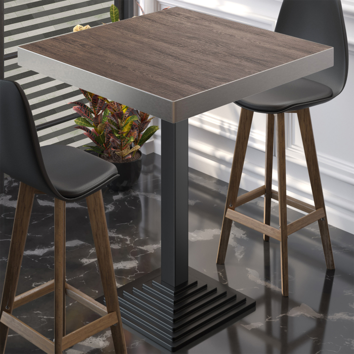 BPY | Bistro Stehtisch | 70 x 70 x 114 cm | Edelstahl Rand | Quadratisch | Light Wenge / Schwarz BPY | Bistro Stehtisch | 70 x 70 x 114 cm | Edelstahl Rand | Quadratisch | Light Wenge / Schwarz
