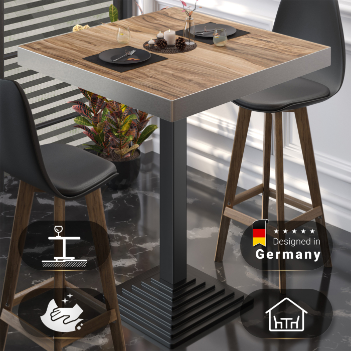 BPY | Bistro Stehtisch | 70 x 70 x 114 cm | Rustfritt stål kant | Firkantet | Sheesham / Svart BPY | Bistro Stehtisch | 70 x 70 x 114 cm | Rustfritt stål kant | Firkantet | Sheesham / Svart