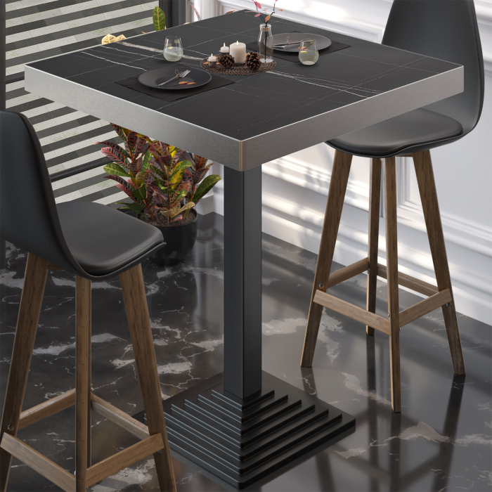 BPY | Bistro Stehtisch | 70 x 70 x 114 cm | Rustfritt stål kant | Firkantet | Svart marmor / Svart BPY | Bistro Stehtisch | 70 x 70 x 114 cm | Rustfritt stål kant | Firkantet | Svart marmor / Svart