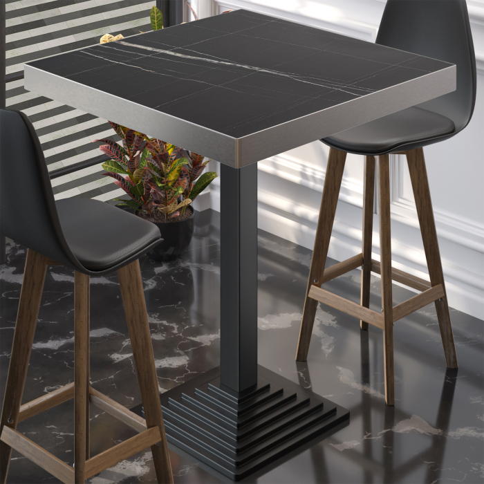 BPY | Bistro Stehtisch | 70 x 70 x 114 cm | Rustfritt stål kant | Firkantet | Svart marmor / Svart BPY | Bistro Stehtisch | 70 x 70 x 114 cm | Rustfritt stål kant | Firkantet | Svart marmor / Svart