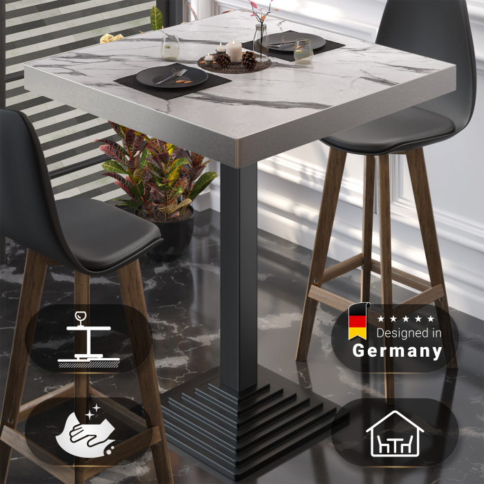BPY | Tavolo da bistrot | 70 x 70 x 114 cm | Bordo in acciaio inossidabile | Quadrato | Marmo bianco / Nero BPY | Tavolo da bistrot | 70 x 70 x 114 cm | Bordo in acciaio inossidabile | Quadrato | Marmo bianco / Nero