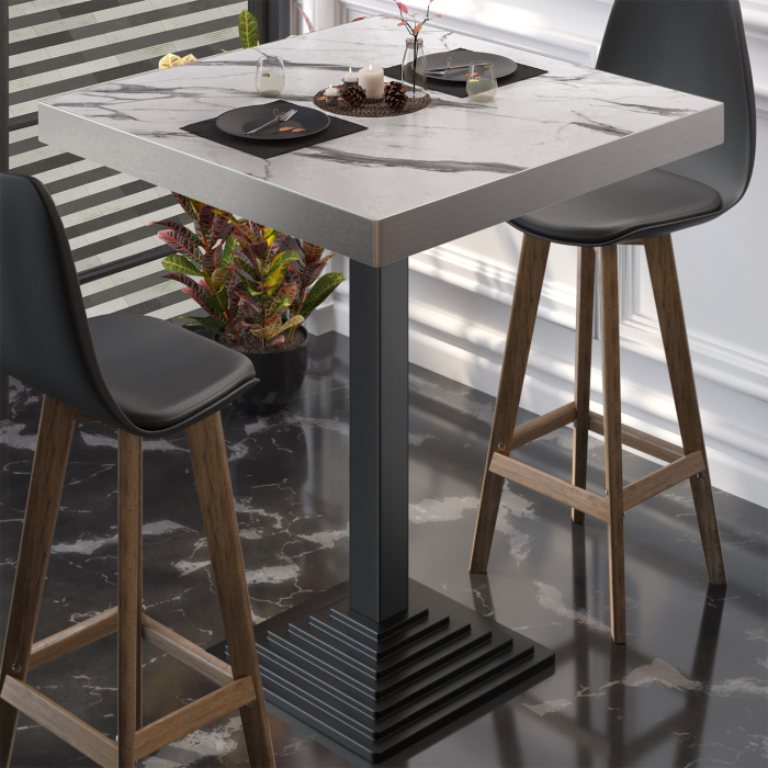 BPY | Tavolo da bistrot | 70 x 70 x 114 cm | Bordo in acciaio inossidabile | Quadrato | Marmo bianco / Nero BPY | Tavolo da bistrot | 70 x 70 x 114 cm | Bordo in acciaio inossidabile | Quadrato | Marmo bianco / Nero