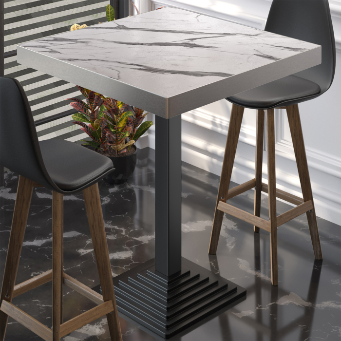 BPY | Tavolo da bistrot | 70 x 70 x 114 cm | Bordo in acciaio inossidabile | Quadrato | Marmo bianco / Nero BPY | Tavolo da bistrot | 70 x 70 x 114 cm | Bordo in acciaio inossidabile | Quadrato | Marmo bianco / Nero
