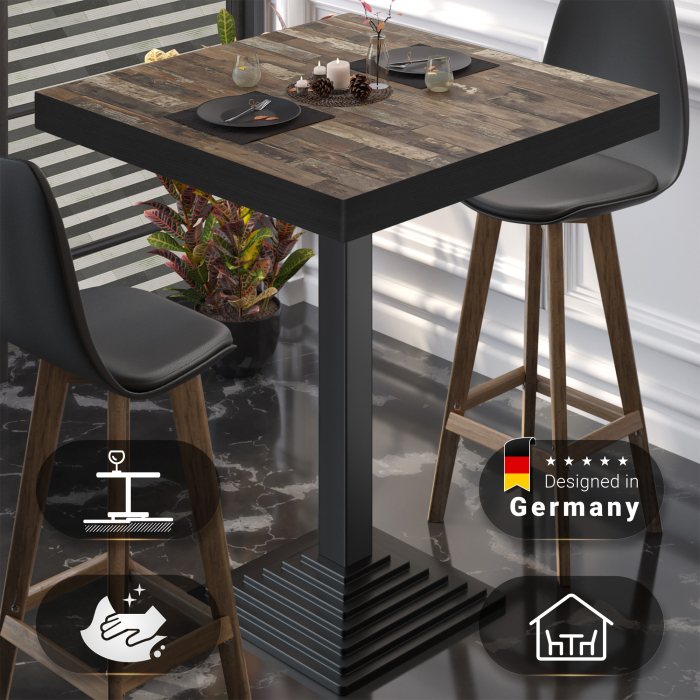 BPY | Bistro Stehtabell | 70 x 70 x 114 cm | Svart kant | Kvadratisk | Vintage Old / Svart