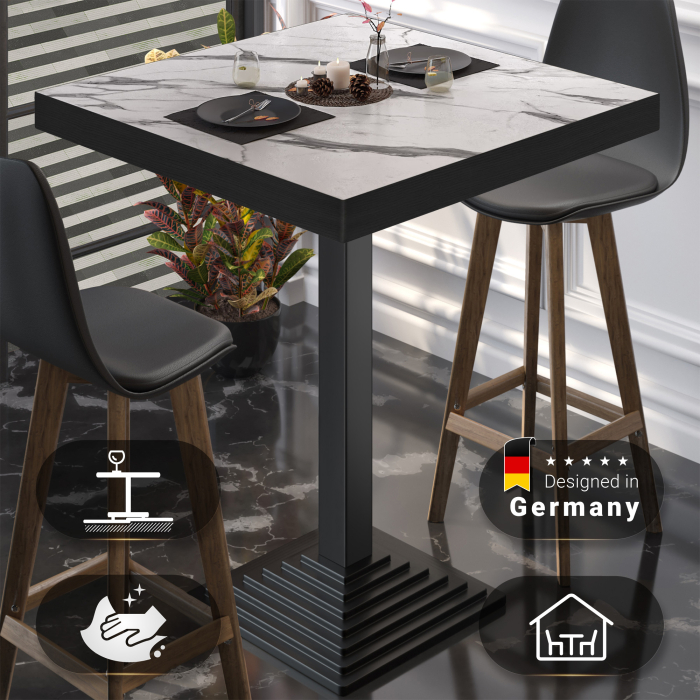 BPY | Bistro Stehtisch | 70 x 70 x 114 cm | Svart kant | Firkantet | Hvit marmor / Svart BPY | Bistro Stehtisch | 70 x 70 x 114 cm | Svart kant | Firkantet | Hvit marmor / Svart
