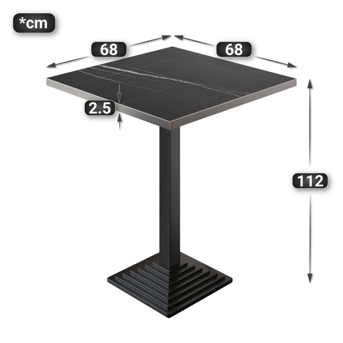 BPY | Bistro Stehtisch | 70 x 70 x 112 cm | Rustfritt stål kant | Kvadratisk | Svart marmor / Svart BPY | Bistro Stehtisch | 70 x 70 x 112 cm | Rustfritt stål kant | Kvadratisk | Svart marmor / Svart