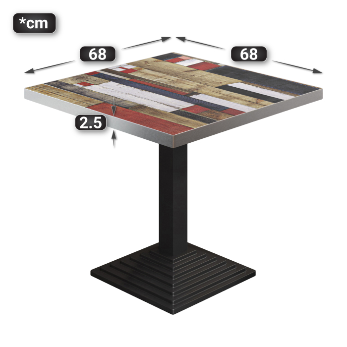 BPY | Bistrobord | 70 x 70 x 78,5 cm | Firkantet | Vintage farverig / Sort