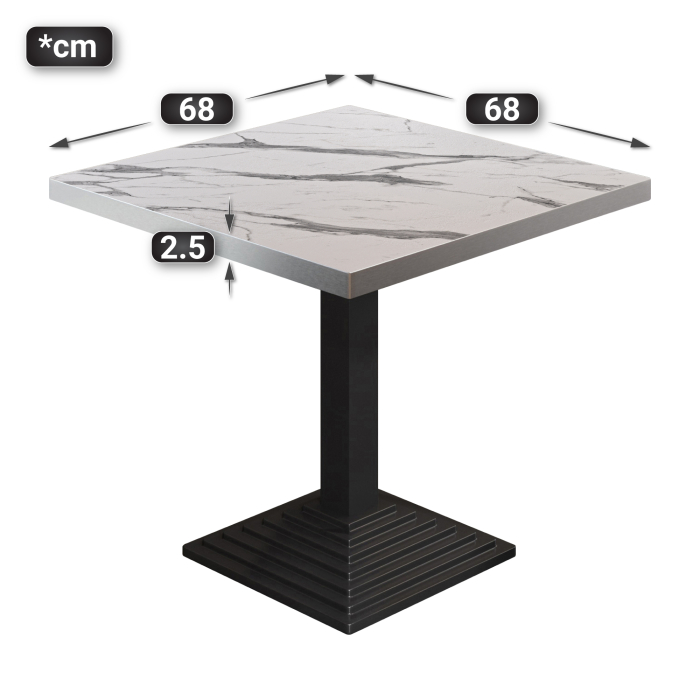 BPY | Bistrobord | 70 x 70 x 78,5 cm | Firkantet | Hvid marmor / Sort