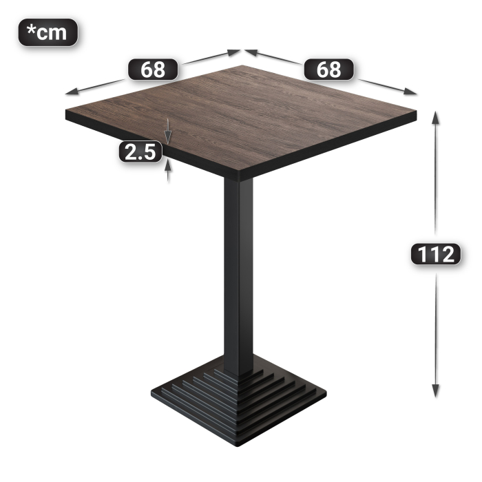 BPY | Bistro Steke bord | 70 x 70 x 112 cm | Svart kant | Firkantet | Lys Wenge / Svart
