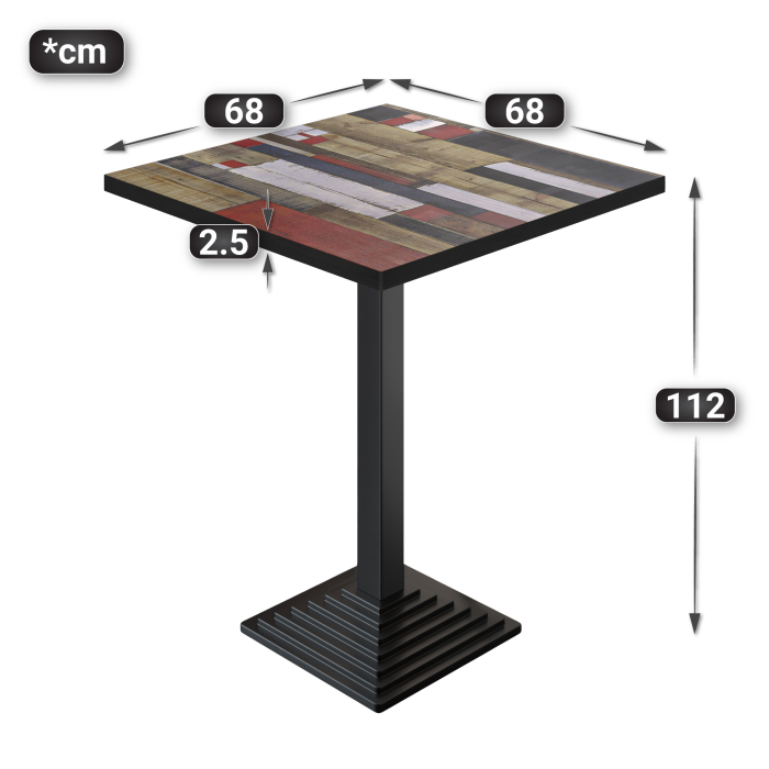 BPY | Bistro Stehbord | 70 x 70 x 112 cm | Svart kant | Firkantet | Vintage Fargerik / Svart BPY | Bistro Stehbord | 70 x 70 x 112 cm | Svart kant | Firkantet | Vintage Fargerik / Svart
