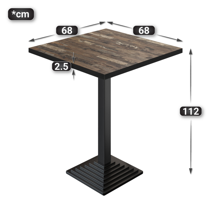 BPY | Bistro Stehtisch | 70 x 70 x 112 cm | Schwarzer Rand | Quadratisch | Vintage Old / Schwarz BPY | Bistro Stehtisch | 70 x 70 x 112 cm | Schwarzer Rand | Quadratisch | Vintage Old / Schwarz