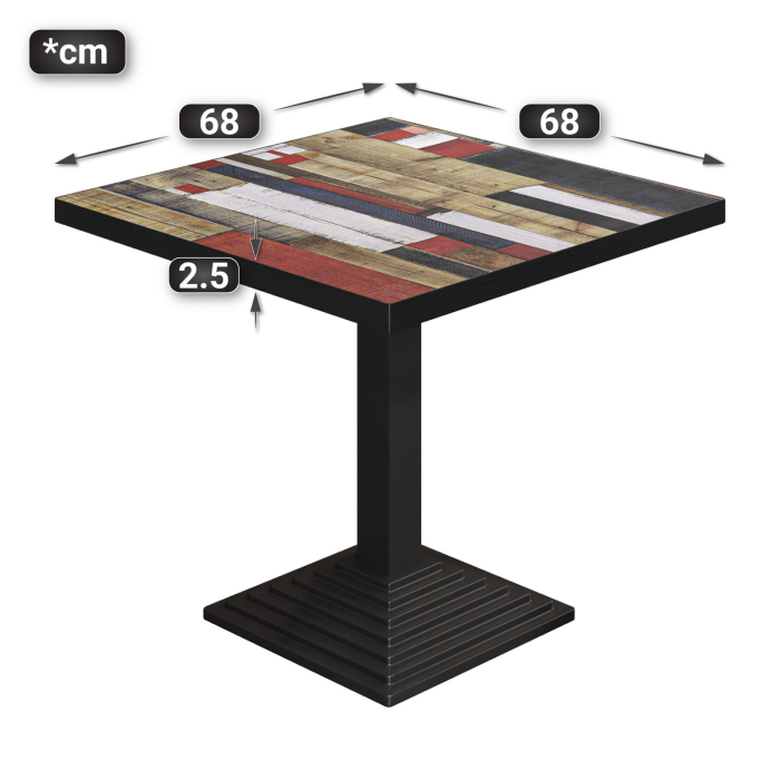 BPY | Bistrobord | 70 x 70 x 78,5 cm | Firkantet | Vintage farverig / Sort BPY | Bistrobord | 70 x 70 x 78,5 cm | Firkantet | Vintage farverig / Sort